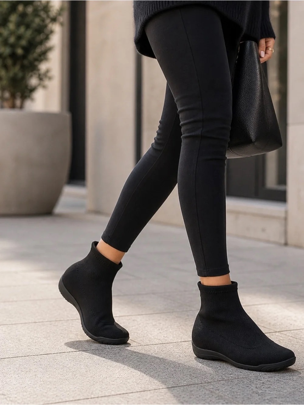 Bernie Mev Annette Black Stretch Woven Sock Booties Flat Ankle Boots 36 / 5 NWOB